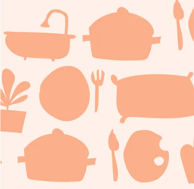 Kitchenware, paint, furniture, plants icons